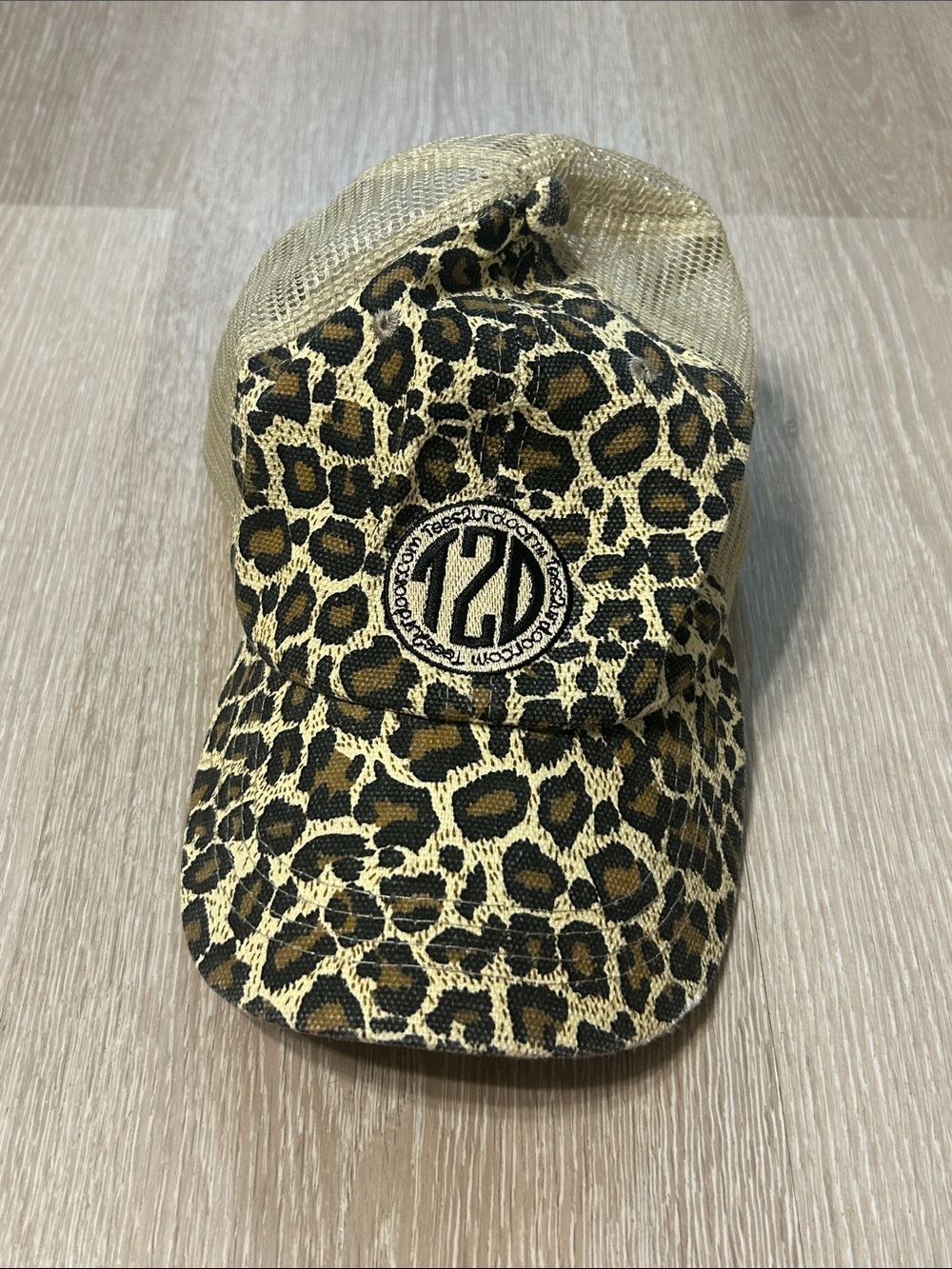 Tees2urdoor Leopard Print Mesh Embroidered Logo Trucker Hat